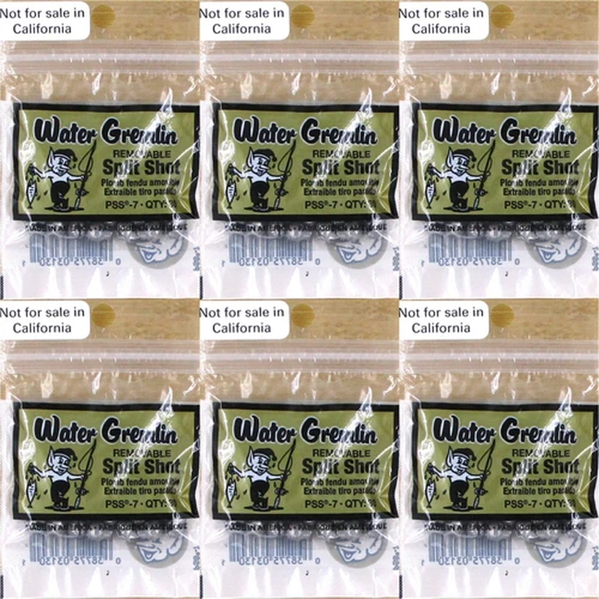 (6) Packs Water Gremlin New Removable Split Shot Sinkers PSS-7 Brand New