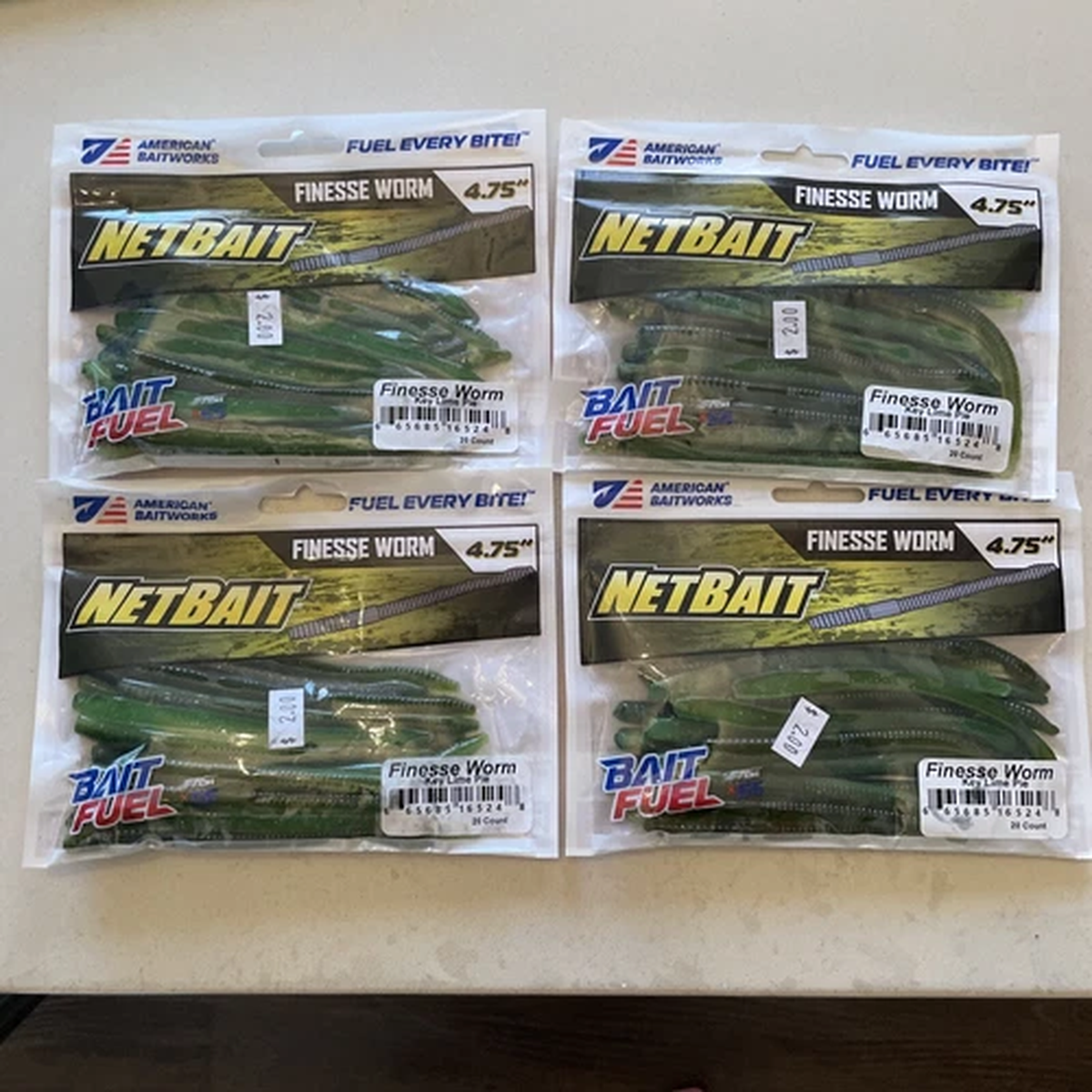 (4) NetBait X16524 Finesse Worm Key Lime Pie 4.75" w/ BaitFuel