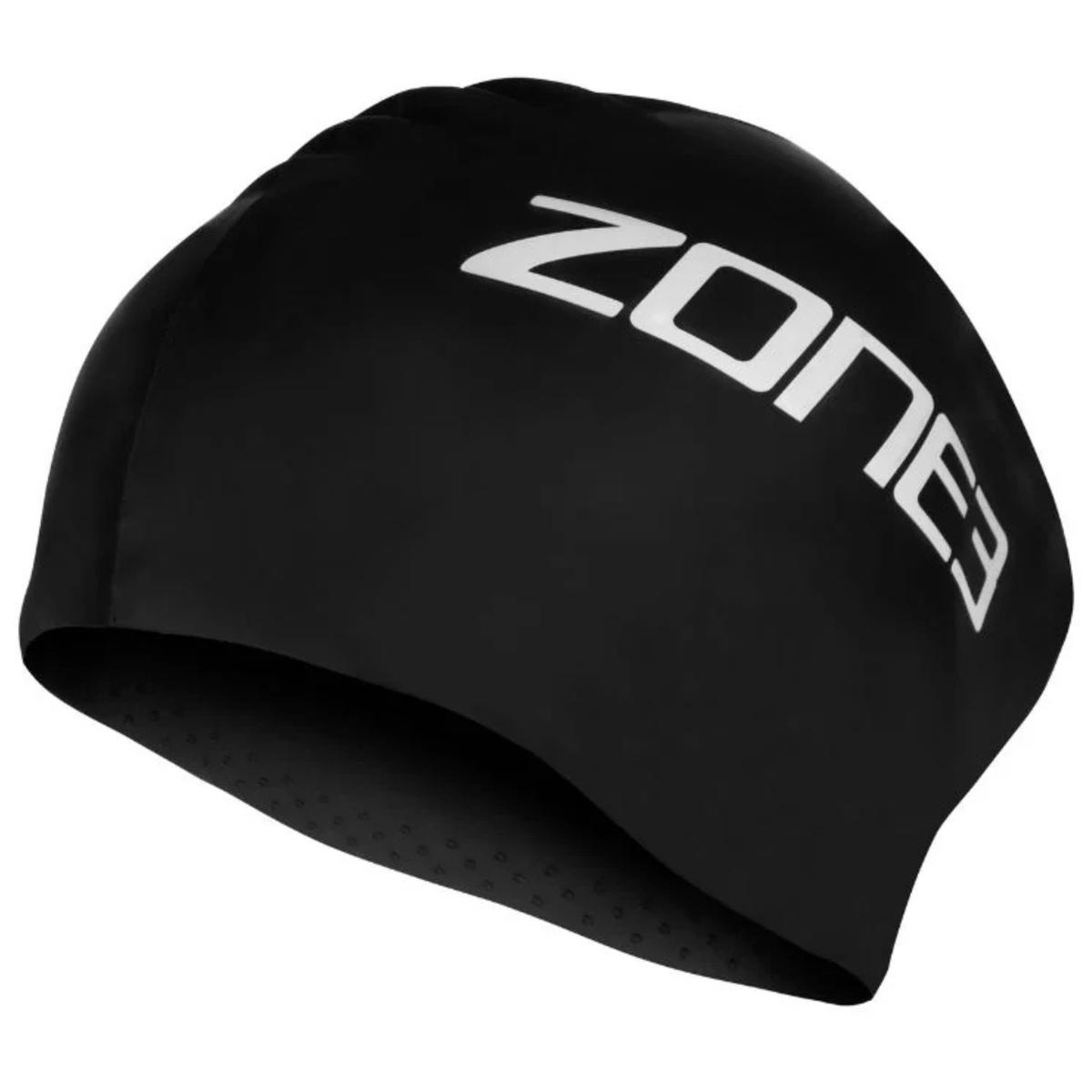 Zone 3 Unisex Long Hair Silicone Swim Cap (Black)